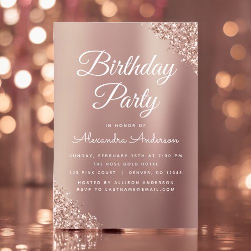 Rose Gold Sparkle Glitter Any Age  Birthday Invitation