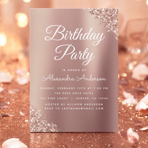 Rose Gold Sparkle Glitter Any Age  Birthday Invitation