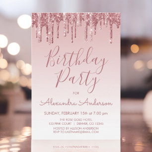Rose Gold Sparkle Glitter Any Age  Birthday Invitation