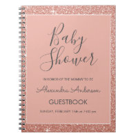 Rose Gold Sparkle Glitter Baby Shower Guestbook Notebook