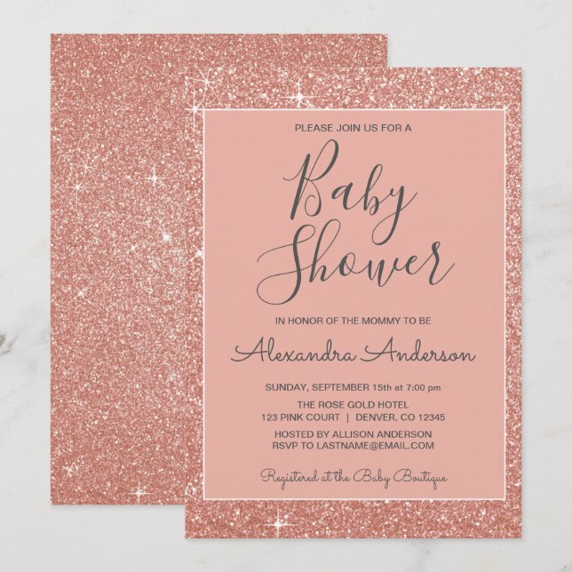 Rose Gold Sparkle Glitter Baby Shower Invitation (Front/Back)