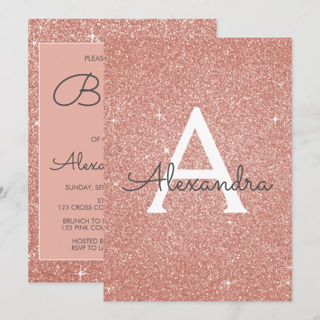 Rose Gold Sparkle Glitter Baptism Invitation (Front/Back)