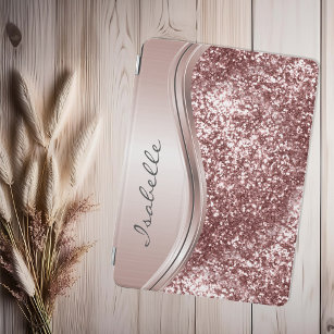 Rose Gold Sparkle Glitter Bling Personalized  iPad Mini Cover
