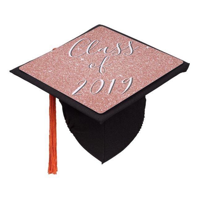 Rose Gold Sparkle Glitter Class of Graduation Graduation Cap Topper (Angled)