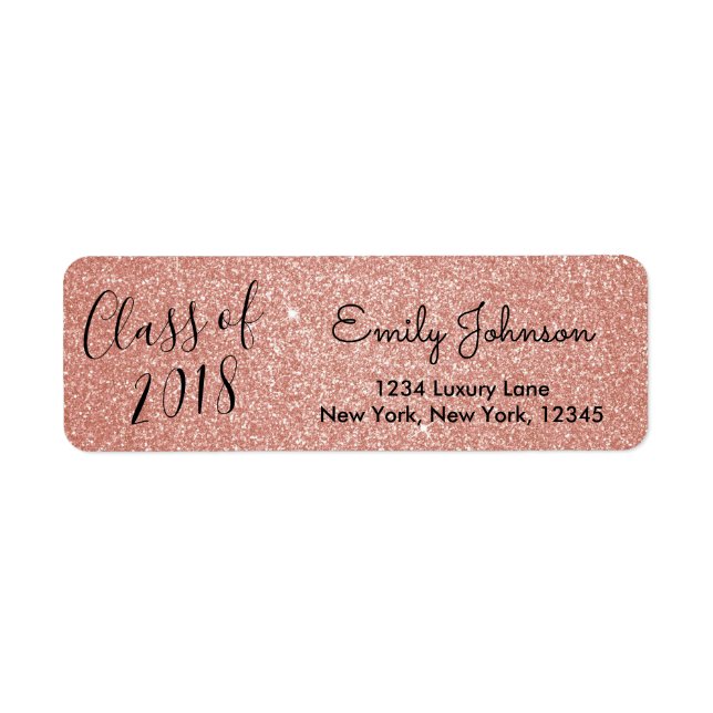 Rose Gold Sparkle Glitter Class of Graduation Label (Front)