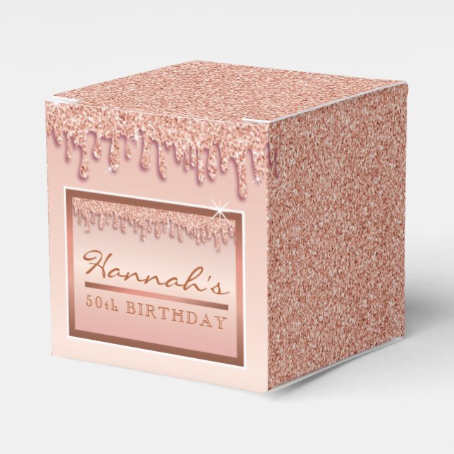 Rose Gold Sparkle Glitter Drip Birthday Gift Box (Front Side)