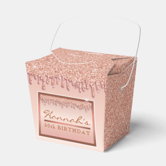 Rose Gold Sparkle Glitter Drip Birthday Gift Box (Front Side)