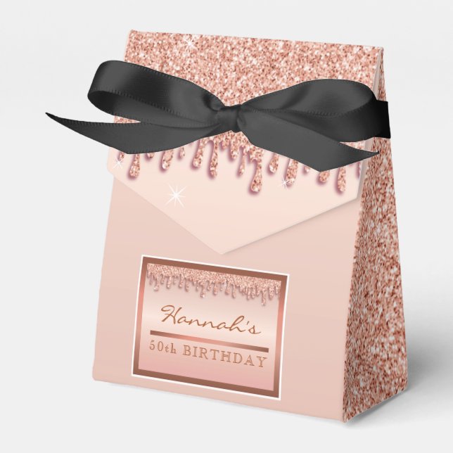 Rose Gold Sparkle Glitter Drip Birthday Gift Box (Front Side)