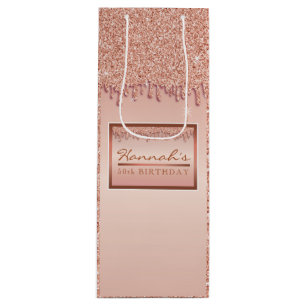 Rose Gold Sparkle Glitter Drip Birthday Gift Box Wine Gift Bag