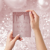 Rose Gold Sparkle Glitter Drips Any Year Birthday Invitation