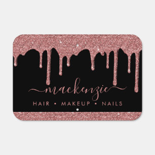 Rose Gold Sparkle Glitter Drips Luxury Metal Sign