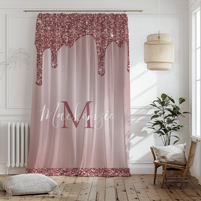 Rose Gold Sparkle Glitter Drips Monogram Blackout Curtains (Rose Gold Sparkle Glitter Drips Monogram Curtains)