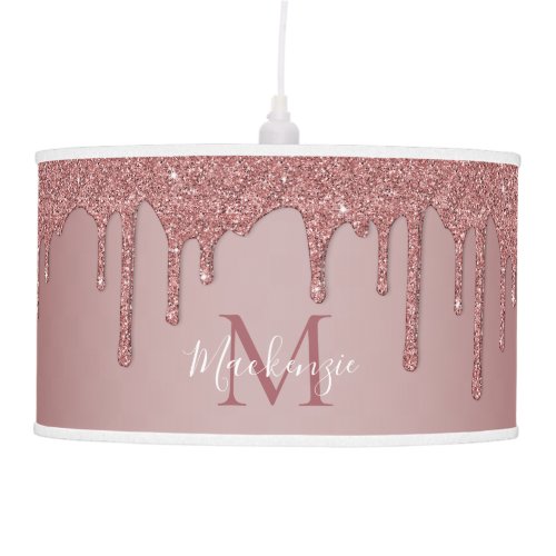 Rose Gold Sparkle Glitter Drips Monogram Ceiling Lamp
