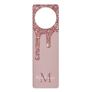 Rose Gold Sparkle Glitter Drips Monogram Door Hanger
