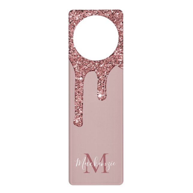 Rose Gold Sparkle Glitter Drips Monogram Door Hanger (Front)