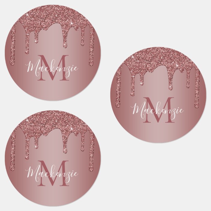 Rose Gold Sparkle Glitter Drips Monogram Labels 1144