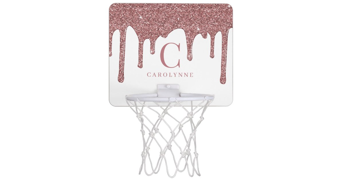 Pink Rose Gold Glitter & Sparkle Monogram Name Mini Basketball Hoop, Zazzle