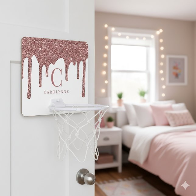 Rose Gold Sparkle Glitter Drips Monogram Mini Basketball Hoop (Rose Gold Sparkle Glitter Drips Monogram Mini Basketball Hoop)