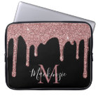 Rose Gold Sparkle Glitter Drips Monogram on Black