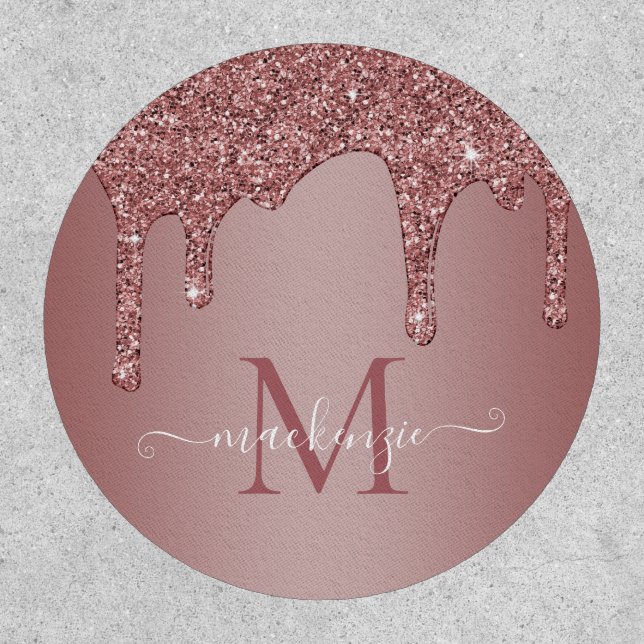 Rose Gold Sparkle Glitter Drips Monogram Patch (Front)