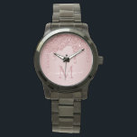 Rose Gold Sparkle Glitter Drips Monogram Watch<br><div class="desc">Rose Gold Sparkle Glitter Drips Monogram Watch with fashion faux blush pink/rose gold glitter drips on a chic background with your custom monogram and name. Please contact us at cedarandstring@gmail.com if you need assistance with the design or matching products.</div>
