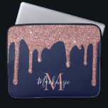 Rose Gold Sparkle Glitter Drips Navy Blue Monogram Laptop Sleeve<br><div class="desc">Girly Rose Gold Sparkle Glitter Drips on Navy Blue with Monogram laptop sleeve with our trendy faux glitter drips in blush pink/rose gold. Designed by Cedar and String. To personalize further, please click the "customize further" link and use the design tool to modify the design. If you need assistance or...</div>