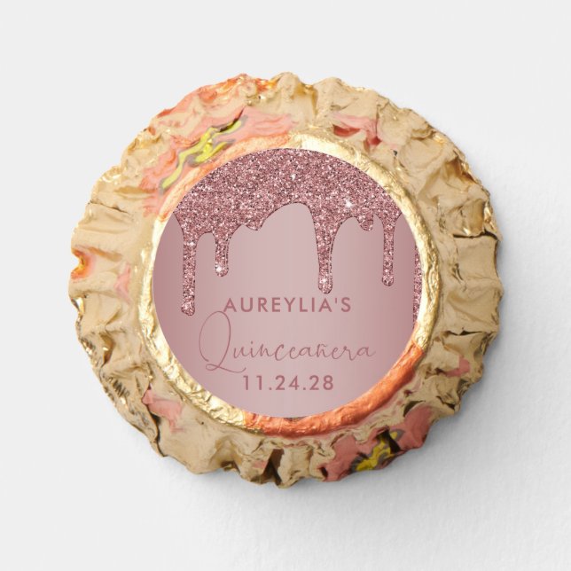 Rose Gold Sparkle Glitter Drips Quinceanera Reese's Peanut Butter Cups (Front)