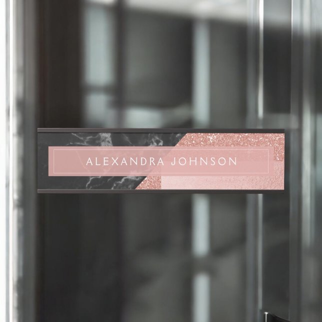 Rose Gold Sparkle Glitter Foil and Black Marble Door Sign (Creator Uploaded)