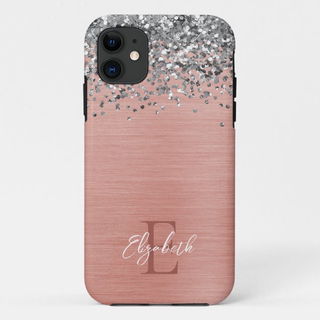 Rose Gold Sparkle Glitter Girly Monogram Name Case-Mate iPhone Case (Back)