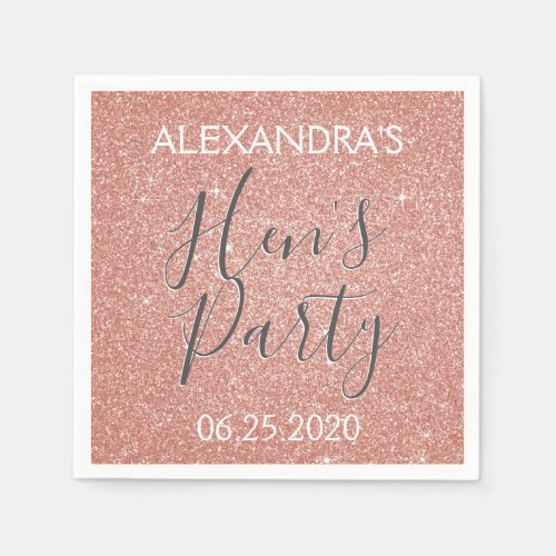 Rose Gold Sparkle Glitter Hens Party Napkins