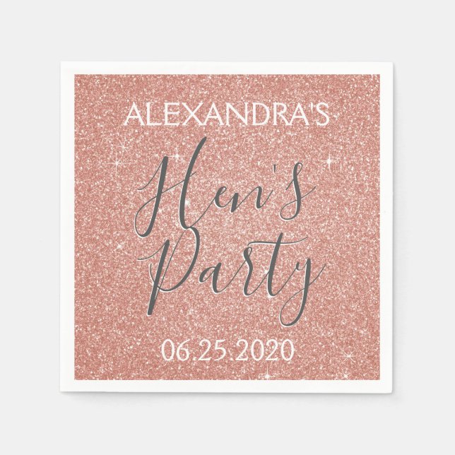 Rose Gold Sparkle Glitter Hen's Party Napkins (Front)