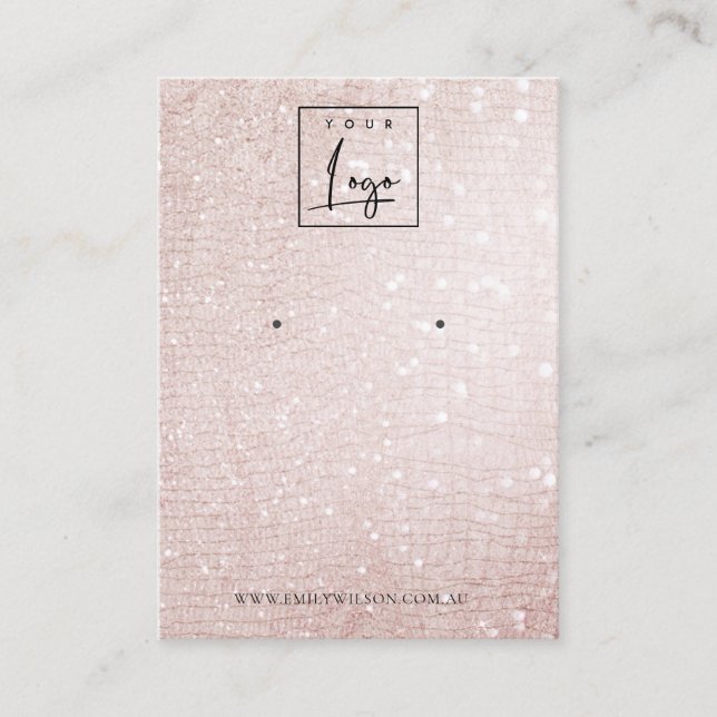Rose Gold Sparkle Glitter Logo Earring Display Business Card (Front)
