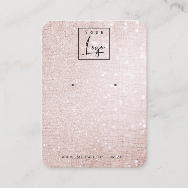 Rose Gold Sparkle Glitter Logo Earring Display Business Card (Front)