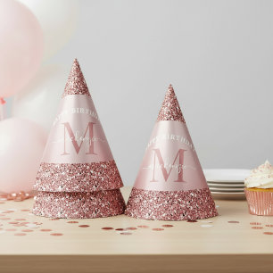 Rose Gold Sparkle Glitter Monogram Birthday Party Hat