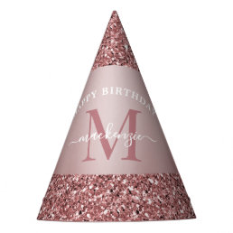 Rose Gold Sparkle Glitter Monogram Birthday Party Hat