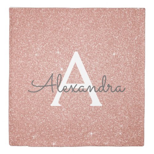 Rose Gold Sparkle Glitter Monogram Name Bedding Duvet Cover