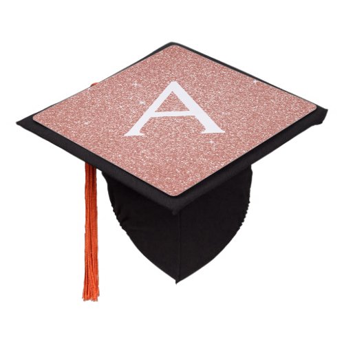 Rose Gold Sparkle Glitter Monogram Name Graduation Graduation Cap Topper