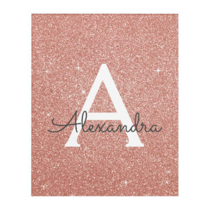 Rose Gold Sparkle Glitter Monogram Name & Initial Acrylic Print