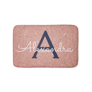 Rose Gold Sparkle Glitter Monogram Name & Initial Bath Mat
