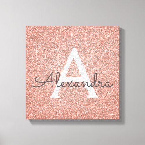 Rose Gold Sparkle Glitter Monogram Name  Initial Canvas Print