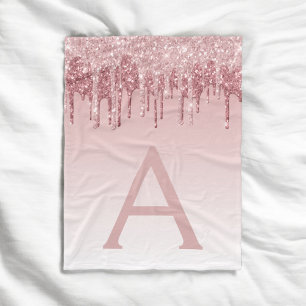 Rose Gold Sparkle Glitter Monogram Name & Initial Fleece Blanket