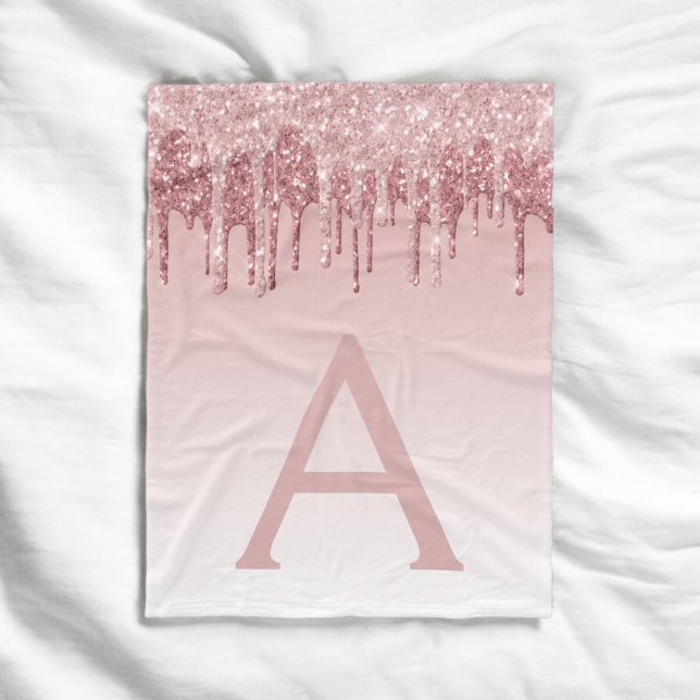 Rose Gold Sparkle Glitter Monogram Name & Initial Fleece Blanket (Creator Uploaded)