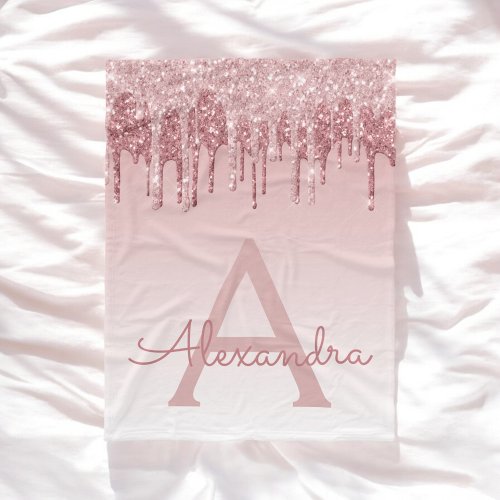 Rose Gold Sparkle Glitter Monogram Name  Initial Fleece Blanket