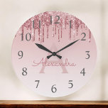 Rose Gold Sparkle Glitter Monogram Name & Initial Large Clock<br><div class="desc">Blush Pink - Rose Gold Ombre Dripping Sparkle Glitter Monogram Name and Initial Serving Wall Clock. The Wall Clock makes the perfect gift for someone who loves pink sparkle glitter.</div>
