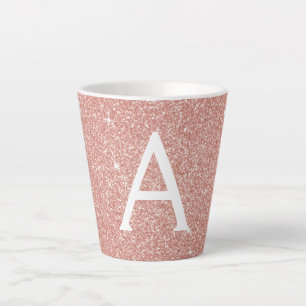 Rose Gold Sparkle Glitter Monogram Name & Initial Latte Mug