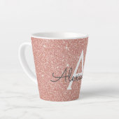 Rose Gold Sparkle Glitter Monogram Name & Initial Latte Mug (Left Angle)