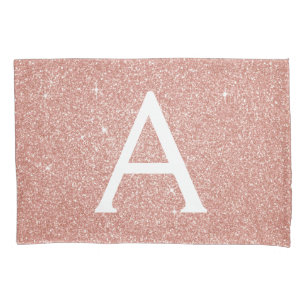 Rose Gold Sparkle Glitter Monogram Name & Initial Pillow Case