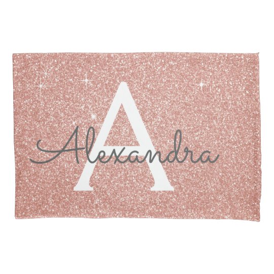 Rose Gold Sparkle Glitter Monogram Name & Initial Pillowcase | Zazzle.com