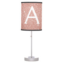 Rose Gold Sparkle Glitter Monogram Name & Initial Table Lamp