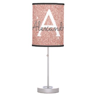 Rose Gold Sparkle Glitter Monogram Name & Initial Table Lamp